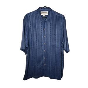 Jamaica Jaxx 100% Silk Blue Short Sleeve Button Up Shirt Size Medium
